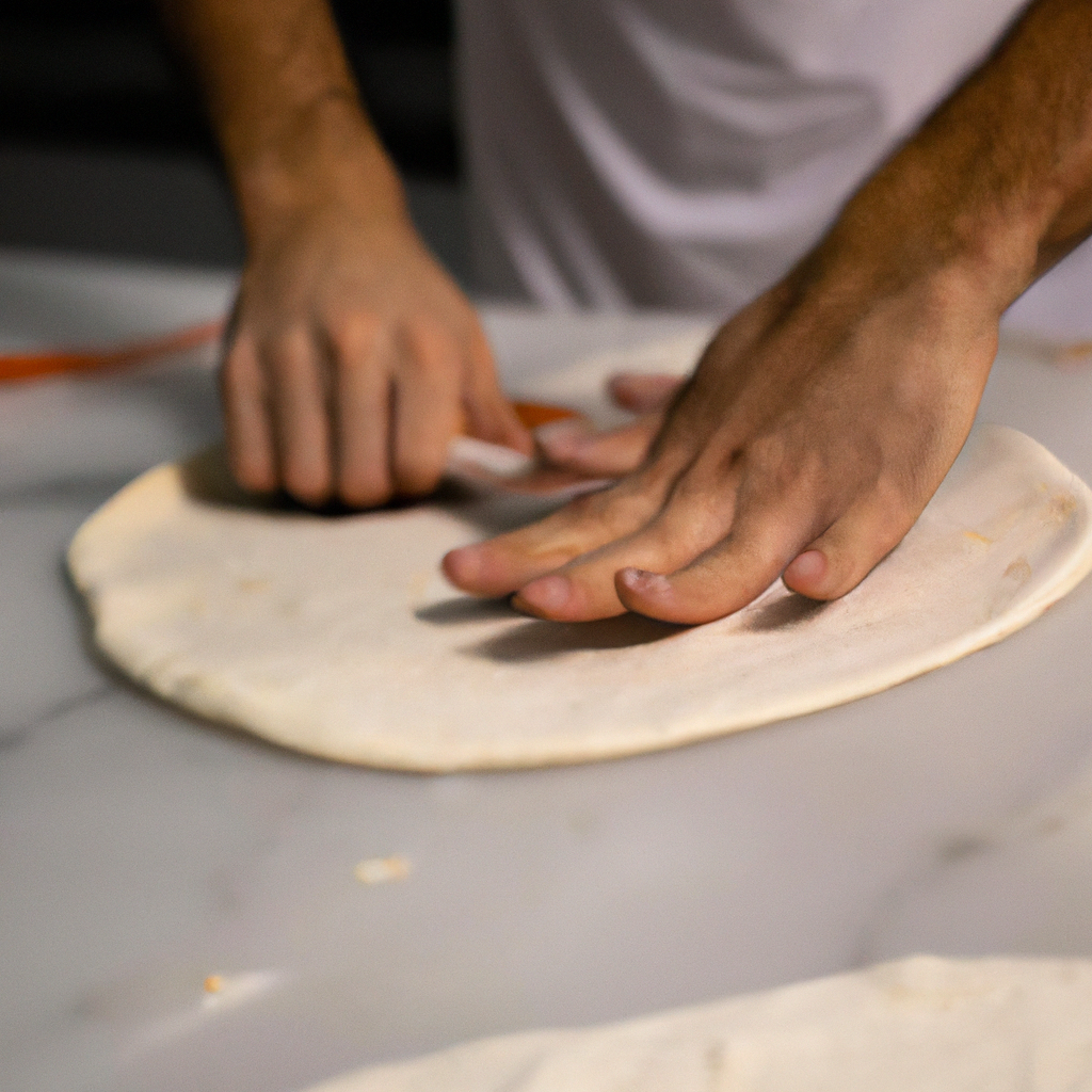 서울 슬라이스 피자의 도우 손반죽 장면